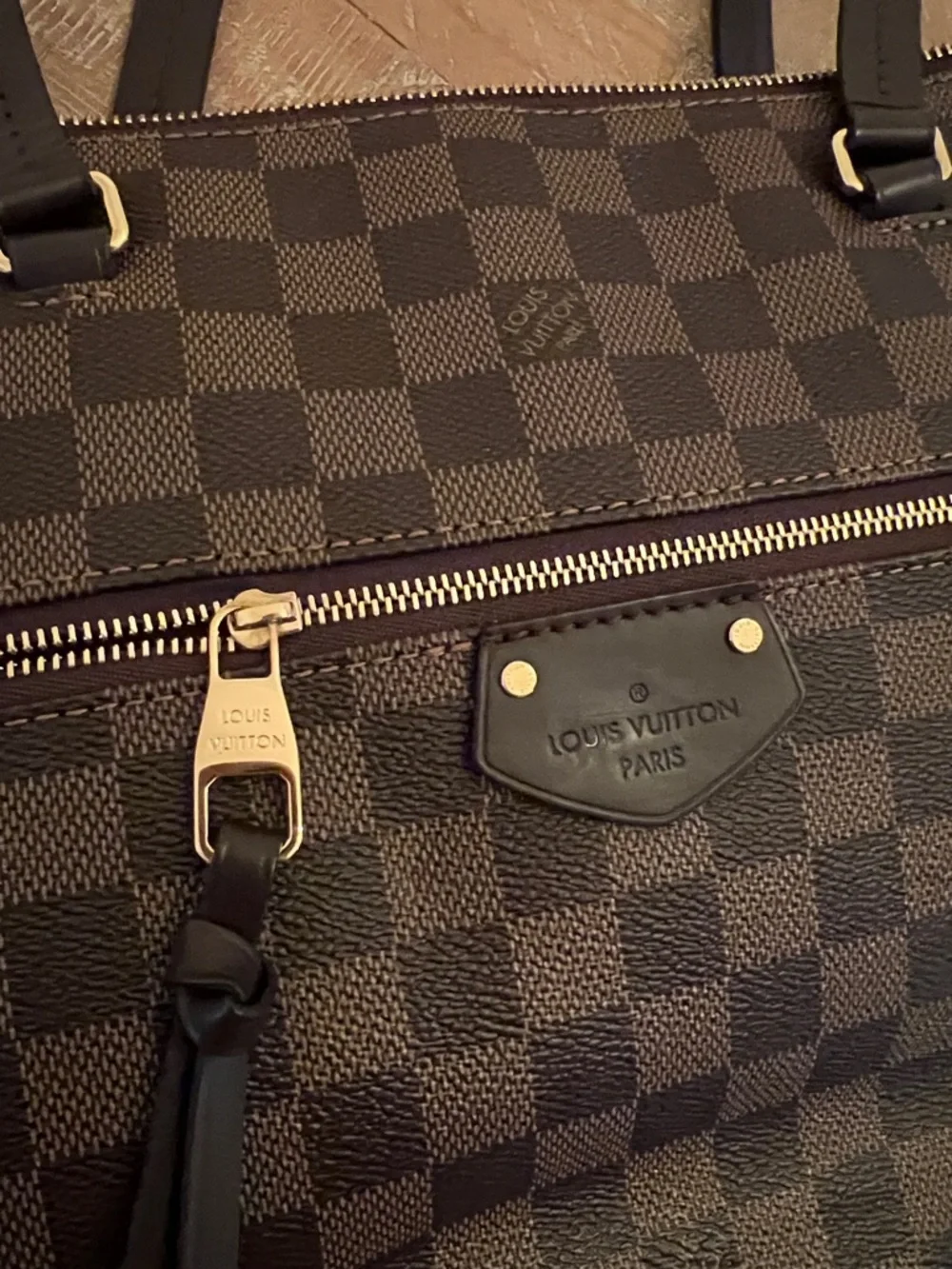 Louis Vuitton Damier Ebene Checkered Tote - Dark Brown & Chocolate - Picture 3 of 7
